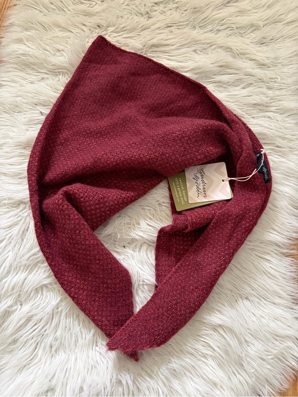 Gudrun Sjoden Alpaca Wool Organic Triangle Scarf Red